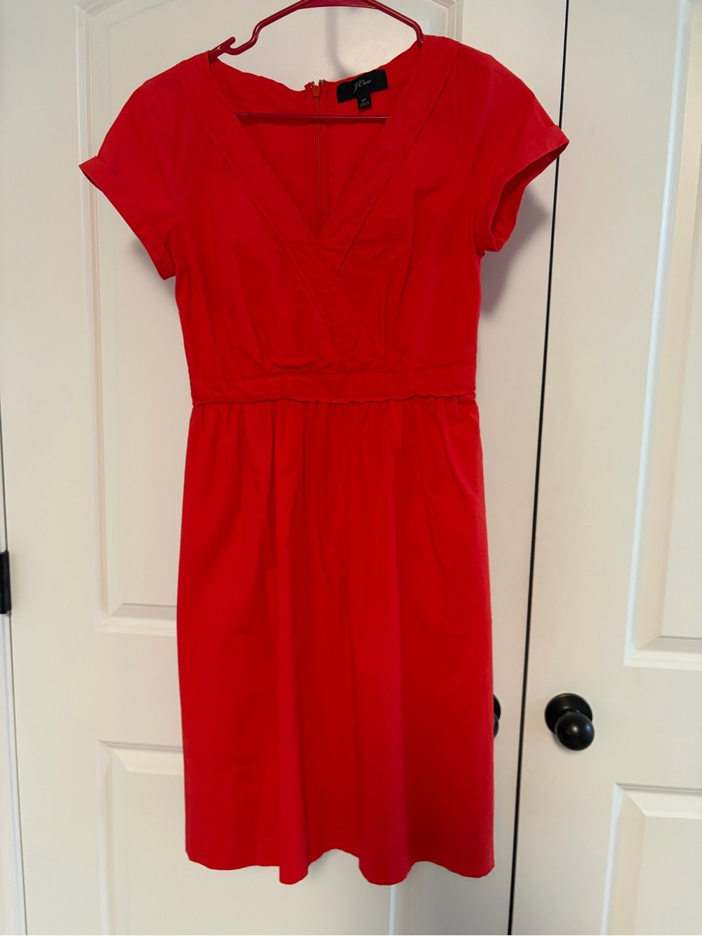 Red J. Crew midi dress with pockets